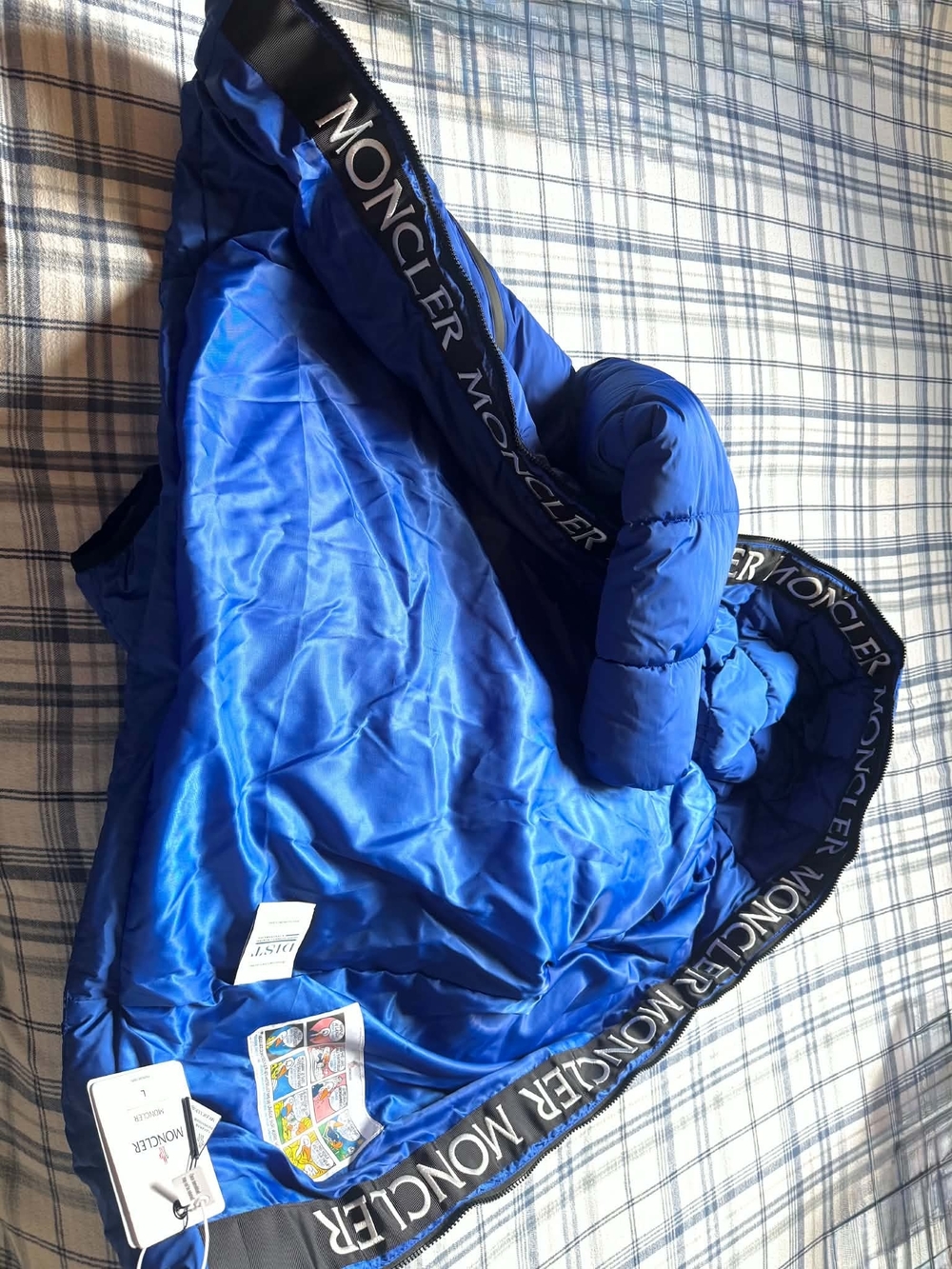 Moncler Bright Blue Quilted Down Jacket with Logo Trim